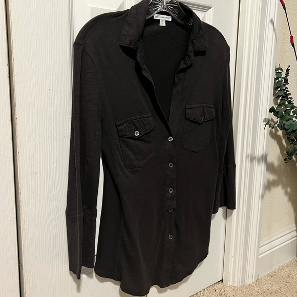 James Perse Sheer Slub Side Panel Shirt In Carbon, 1/Small - Picture 6 of 10